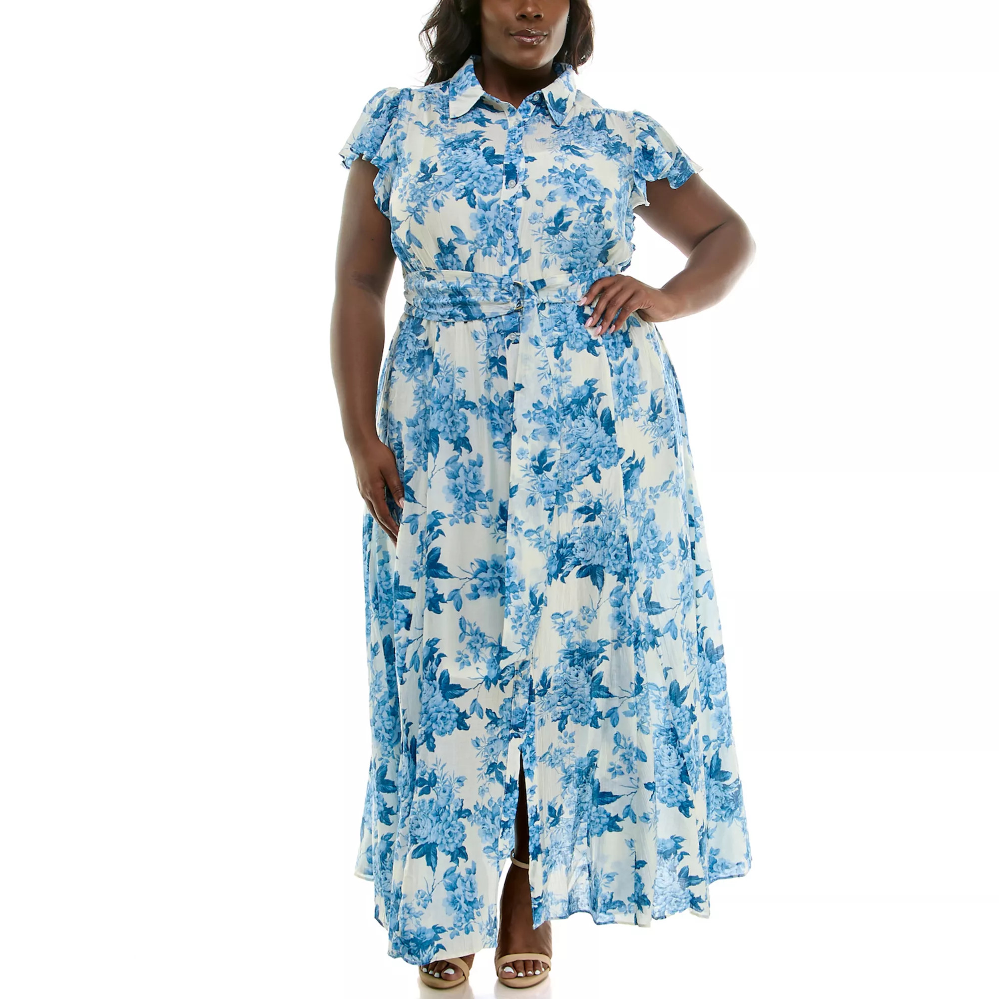 Plus Size Taylor Flutter Sleeve Shirt Dress | Kohl's