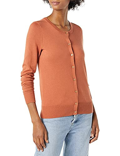 Amazon Essentials Women's Lightweight Crewneck Cardigan Sweater (Available in Plus Size), Caramel, Large | Amazon (US)