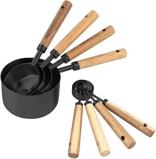 8 Piece Measuring Cups and Spoons Set Stainless Steel Measuring Cups and Spoons with Wood Handle ... | Amazon (US)