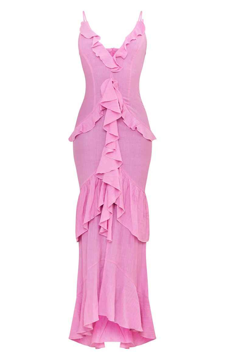 Tall Pink Textured Frill Maxi Dress | PrettyLittleThing US