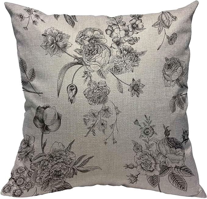 Throw Pillow Covers Floral Vintage With Victorian Bouquet of Black Flowers On White Garden Roses ... | Amazon (US)