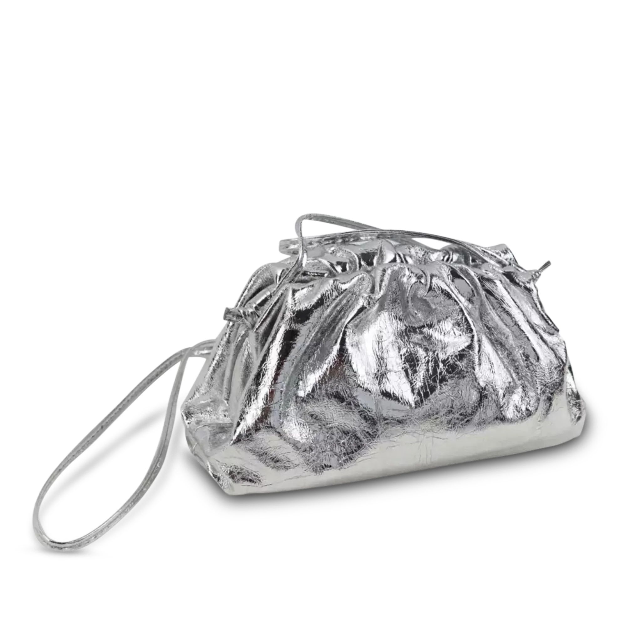 The Jeanie Leather Clutch in Metallic Silver | Lily and Bean