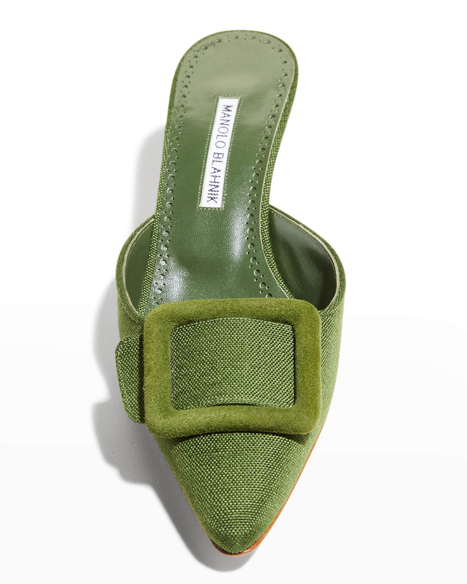 Manolo Blahnik Maysale Suede Buckle Mules | Neiman Marcus