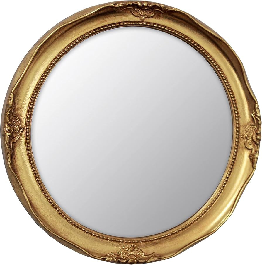 Funerom Vintage Decorative Wall Mirror Hanging Mirror Round (Gold, 12.2 inch) | Amazon (US)
