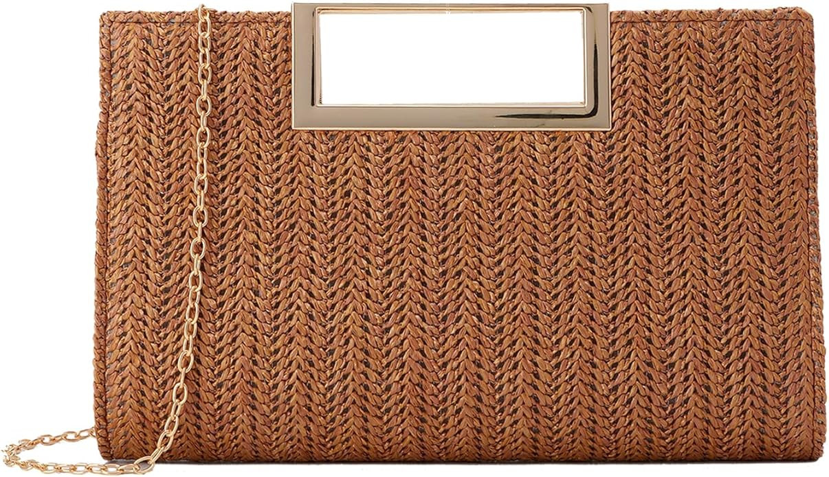 Top Handle Straw Clutch for Women Summer Clutch Straw Evening Bag Raffia Crossbody Purses Woven B... | Amazon (US)