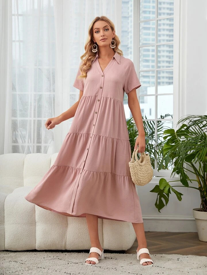 EMERY ROSE Button Through Raglan Sleeve Dress | SHEIN
