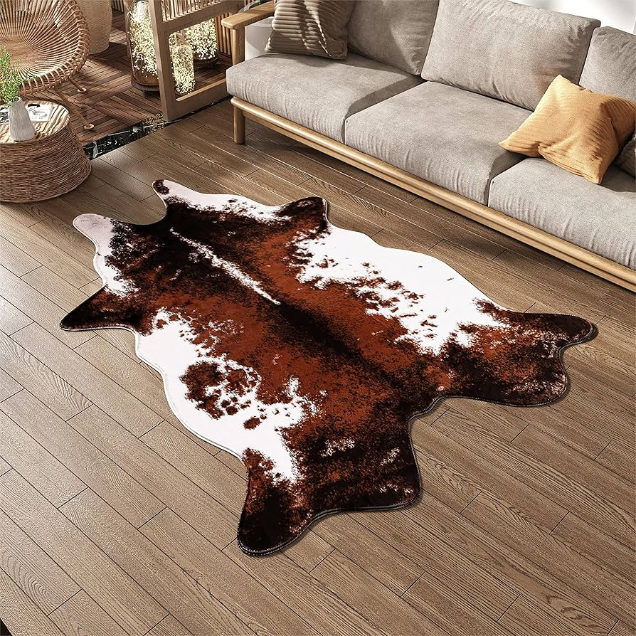 J.THBRO Faux Cowhide Rug Faux Fur Rug Animal Shaped Area Rug Cow Print Area Rug for Living Room H... | Amazon (US)