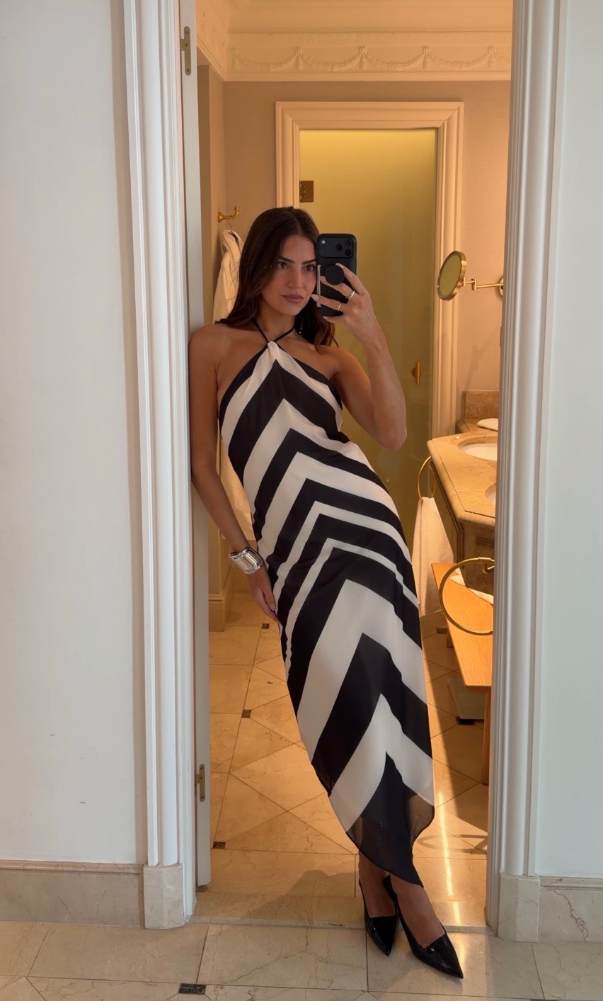 Summer dress perfection🖤 This black and white chevron maxi dress is so flattering and perfect for summer dinners, vacations, weddings, and nights out. Love the halter neckline and silky feel!

Summer dresses
Vacation outfit inspo
Date night outfit
Wedding guest dress
Summer outfits

#LTKgrwm #LTKootd #LTKSeasonal