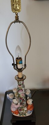 Rare Vintage Lamp Chinese Fertility Figurine  5 Children Wood Base Vtg. Finial. | eBay US