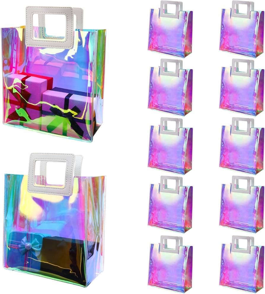 Zwish 10pcs Iridescent Reusable Gift Bags Holographic Bags for Women 8.5x8.1x4.1Inch Clear Gift B... | Amazon (US)