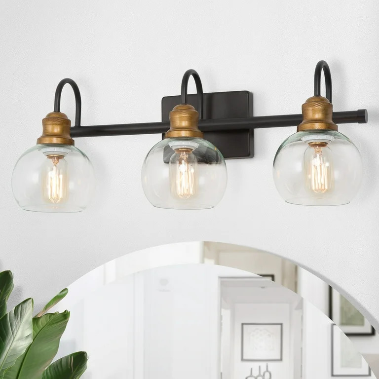 LNC 3 Light Black and Gold Farmhouse Bathroom Vanities Light Fixture,with Glass Globe Shade Light... | Walmart (US)