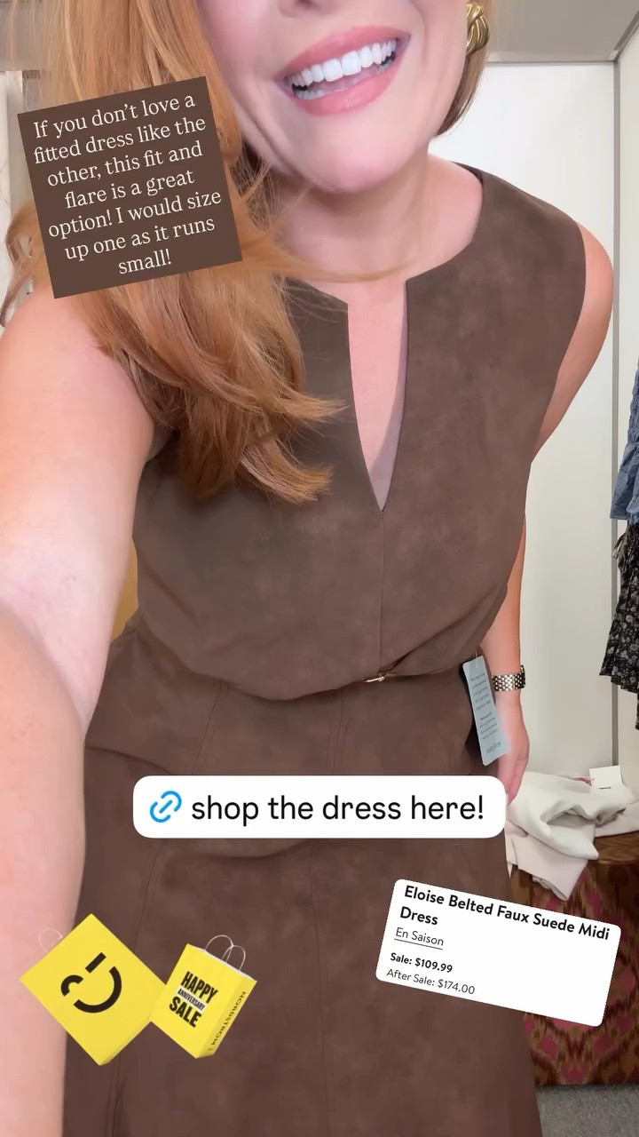 Looking for a flattering office dress with a little more movement? This faux suede midi dress is such a beautiful option. The fit-and-flare silhouette creates an effortlessly polished look, and the rich brown color is perfect for fall. Style it for the office, business meetings, church, or dinner out. I recommend sizing up one, as it runs small.

SEO Keywords: faux suede midi dress, brown work dress, office dress, fit and flare dress, business casual outfit, fall workwear, professional office outfit, Nordstrom Anniversary Sale, women’s workwear, midi dress.

Hashtags:
#WorkwearStyle #OfficeFashion #BusinessCasual #FallWorkwear #NordstromAnniversarySale #WorkDress #ProfessionalStyle #BrownDress #LTKStyle #OfficeOutfit