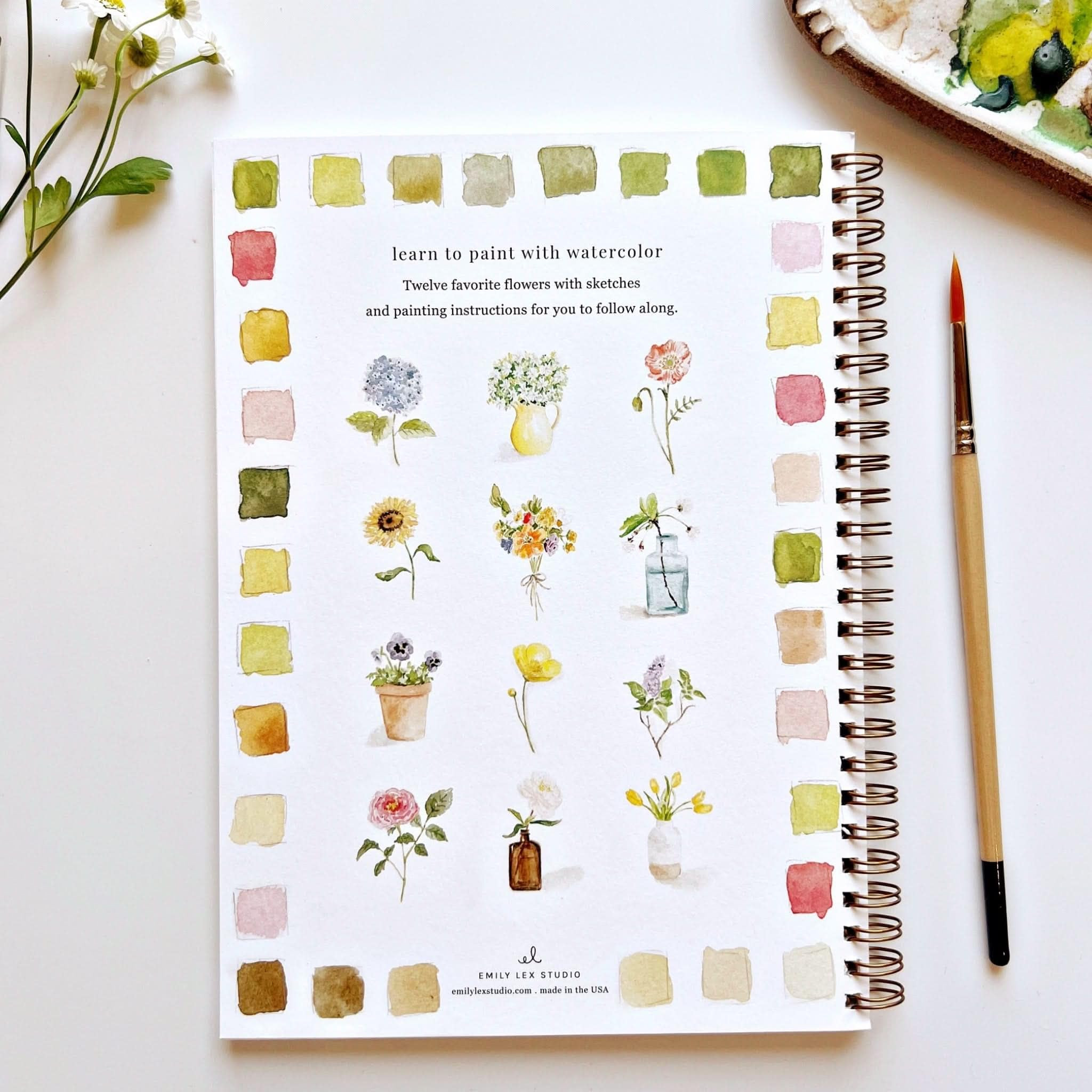 Flowers Watercolor Workbook by Emily Lex Studio, 12 Beginner Friendly Sketched Illustrations, Lay... | Amazon (US)