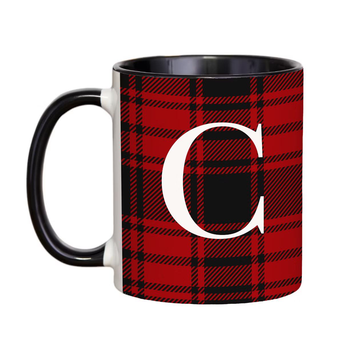 Personalization Mall Christmas Red Plaid Initial Coffee Mug | Target