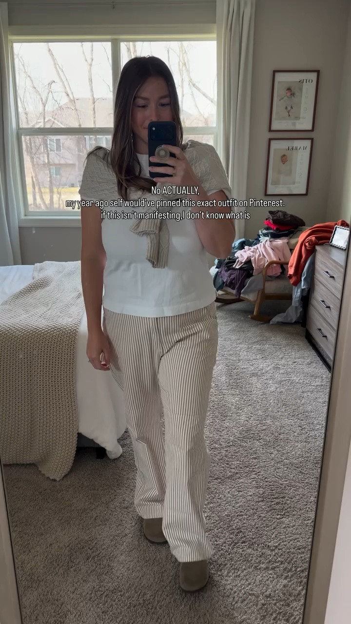 s t r e t c h i n g  my (outfit) horizons 🫶☀️my exact oats are sold out but these options would be so cute! #dailyinspo #pinterestinspo #everydaystyle #midsizegirl #ootd 