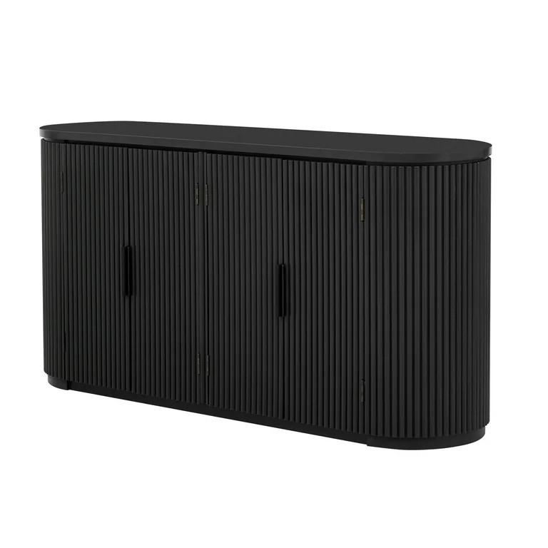 Harper & Bright Designs Modern 4 Door Buffet Cabinet with Vertical Striped, Wood Large Accent Cab... | Walmart (US)