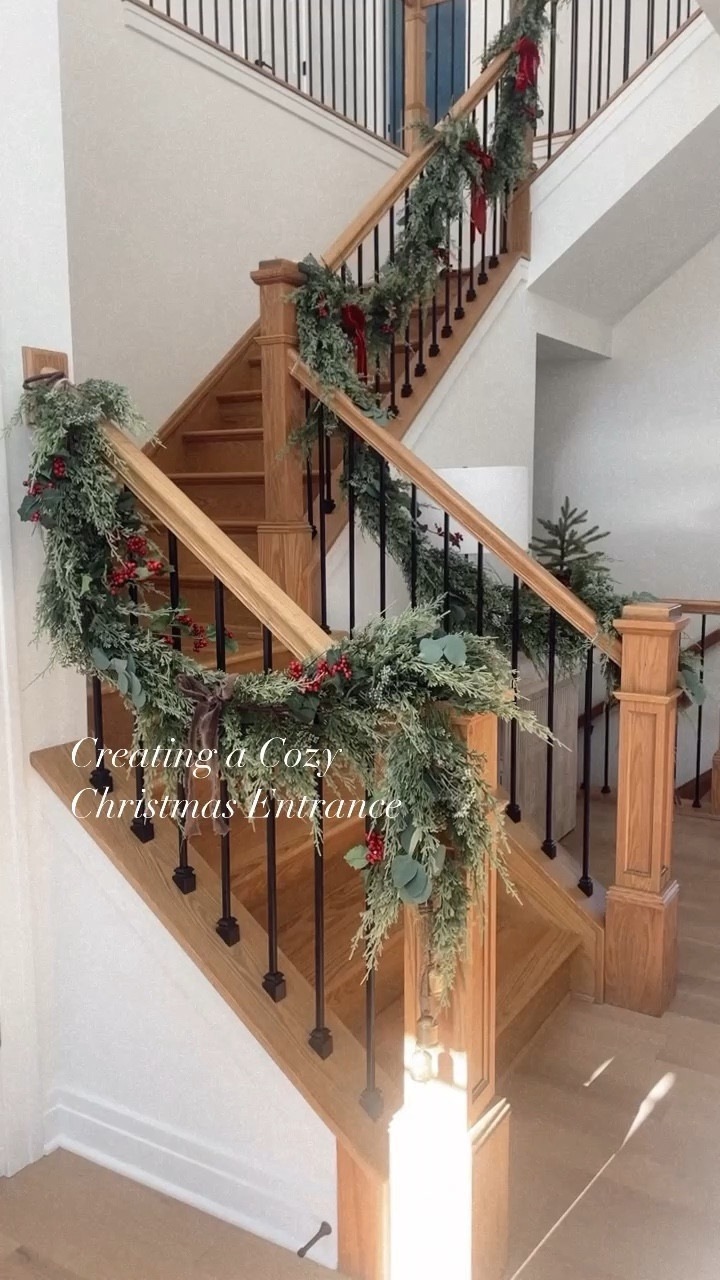 Cozy Christmas Decor! Went with a eucalyptus, cedar pine, berry garland from Hobby Lobby! Currently sold out but linked others that are similar. 

Ribbon and Bella are from Amazon  🔔🌲

#stairgarland #christmasdecor #consoletable #christmas #christmasbells #ribbon #LTKChristmas 


#LTKhome #LTKHoliday #LTKSeasonal