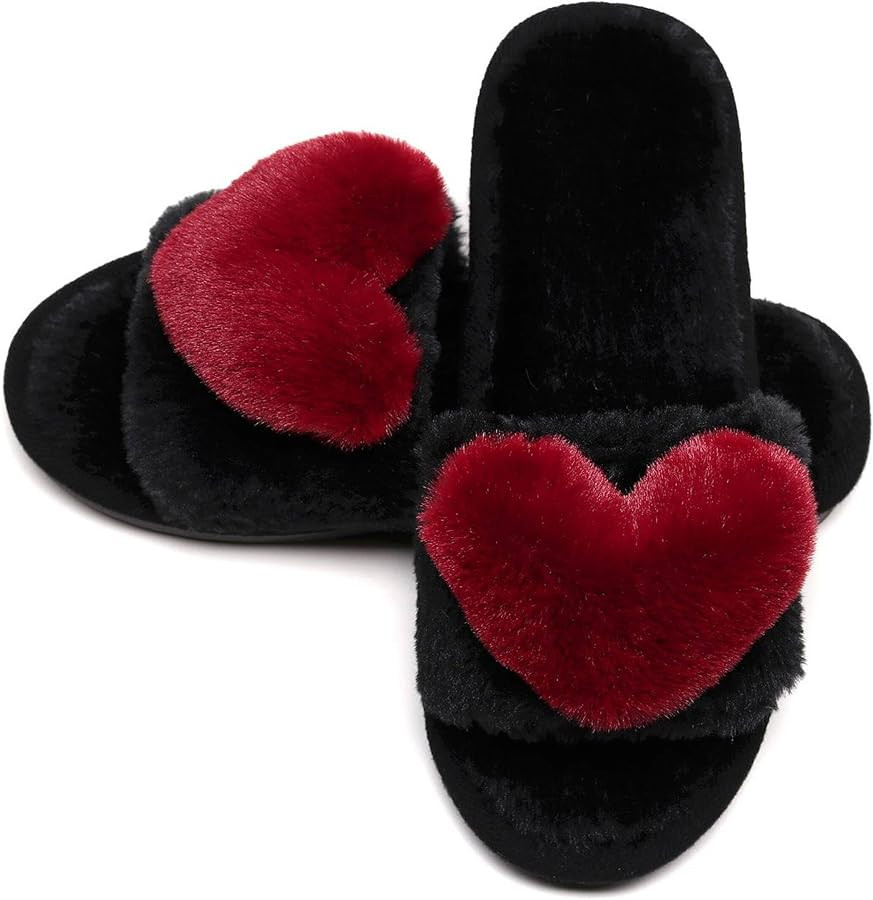 Crazy Lady Women's LOVE Slippers Fuzzy Fluffy Memory Foam House Shoes Open Toe Indoor and Outdoor | Amazon (US)