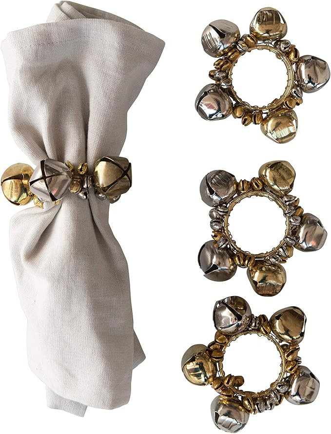 Creative Co-op Metal Jingle Bell (Set of 4 Pieces) Napkin Rings, Multicolor | Amazon (US)