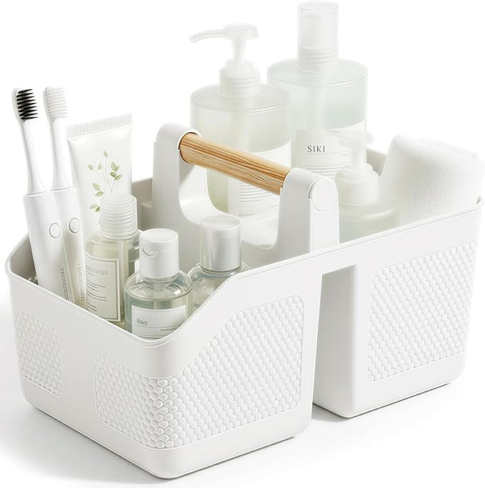 Shower Caddy Portable with Bamboo Handle, Plastic Basket Cleaning Caddy Organizer Storage Tote fo... | Amazon (US)