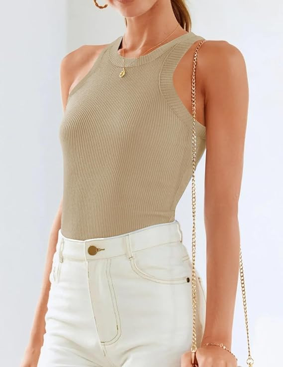 ZESICA Womens 2024 Summer Sleeveless Tank Tops Ribbed High Neck Racerback Slim Fitted Color Block... | Amazon (US)