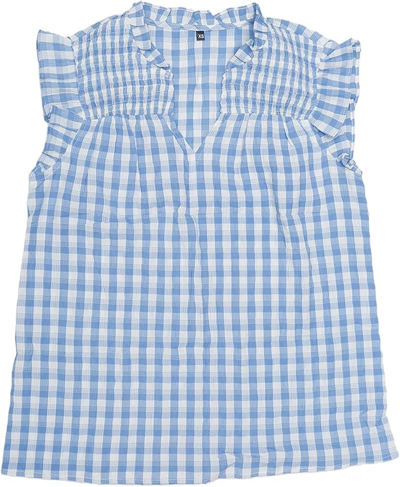 Allegra K Plaid Gingham Top for Women Summer Ruffle Cap Sleeve V Neck Dressy Casual Blouse Cute T... | Amazon (US)