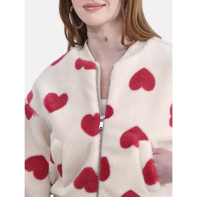 No Boundaries Plush Bomber Jacket, Heavyweight, Women's | Walmart (US)