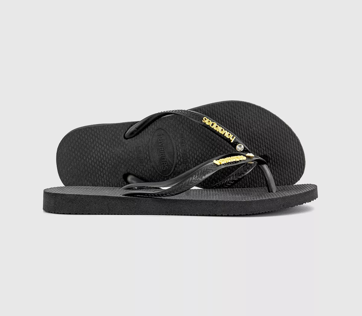 Slim Metal Crystal Logo Flip Flops | OFFICE London (UK)