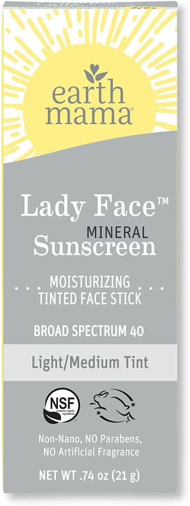 Earth Mama Lady Face® Tinted Mineral Sunscreen Face Stick SPF 40 Light/Medium Tint | Contains Or... | Amazon (US)
