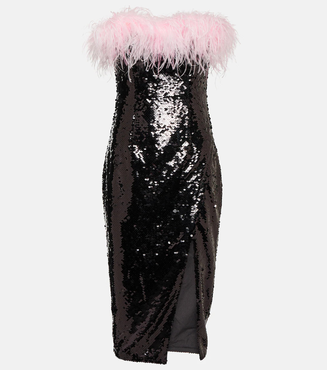 Feather-trimmed sequined midi dress | Mytheresa (UK)