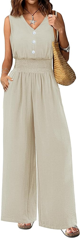 LOOKBOHO Women's Fashion Jumpsuit Summer Dressy Wide Leg Pants Outfit One Piece Casual Sleeveless... | Amazon (US)