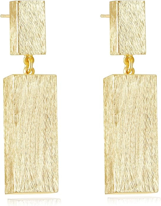 Gold Statement Earrings for Women Chunky Statement Earring 14K Gold Dangle Drop Earrings Brushed ... | Amazon (US)