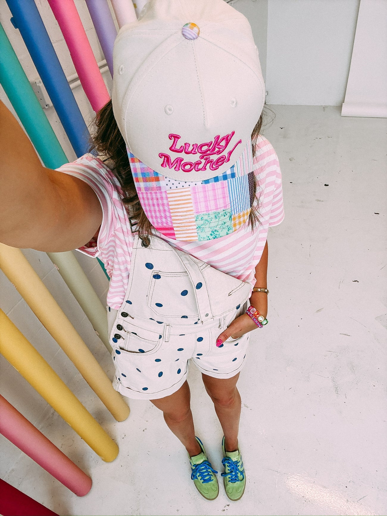 paint it polka dot shorty overalls | Etta+East
