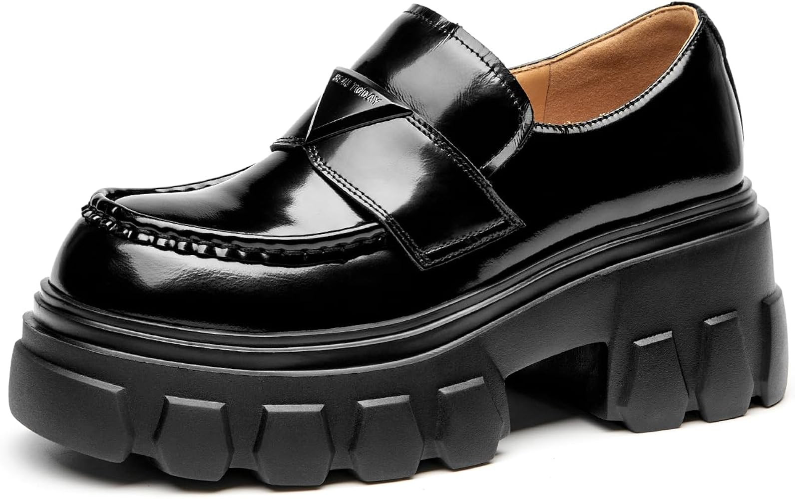 BEAU TODAY Platform Leather Loafers for Women, Chunky Lug Sole Loafers Women, Comfortable Slip-on... | Amazon (US)
