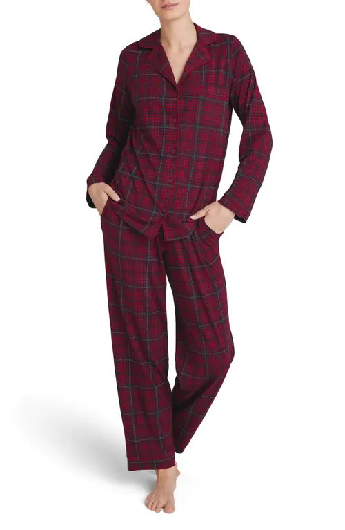 Tommy John Women’s Tri-Blend Sleep Long Sleeve Top & Pant Pajamas in Rhubarb Flannel at Nordstrom, Size Medium | Nordstrom