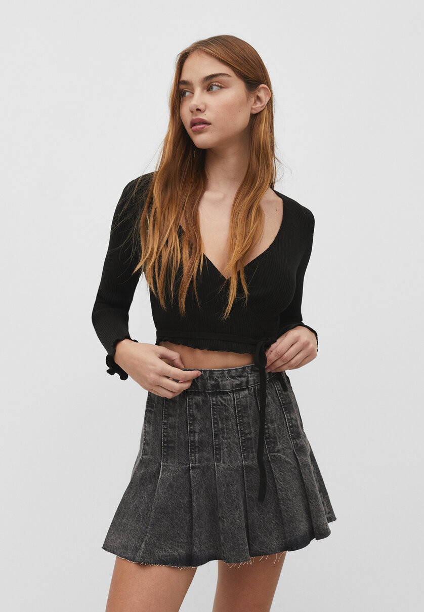 Denim minirok met bandplooi | Stradivarius (NL)