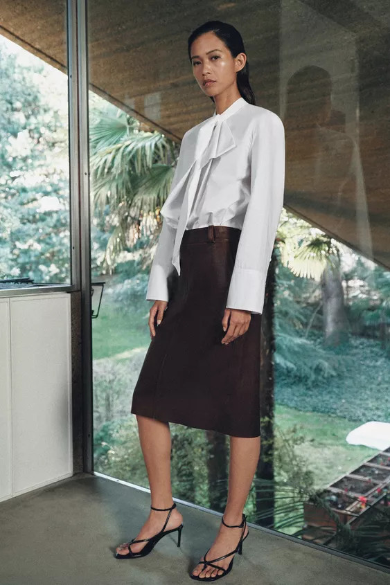 ZW COLLECTION LIMITED EDITION LEATHER MIDI SKIRT | Zara US