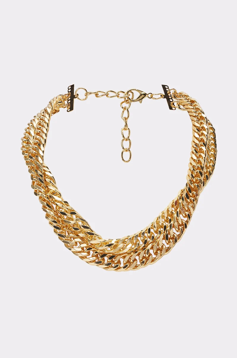 Chunky Double Chain Curb Necklace, Gold Tone | AKIRA | AKIRA