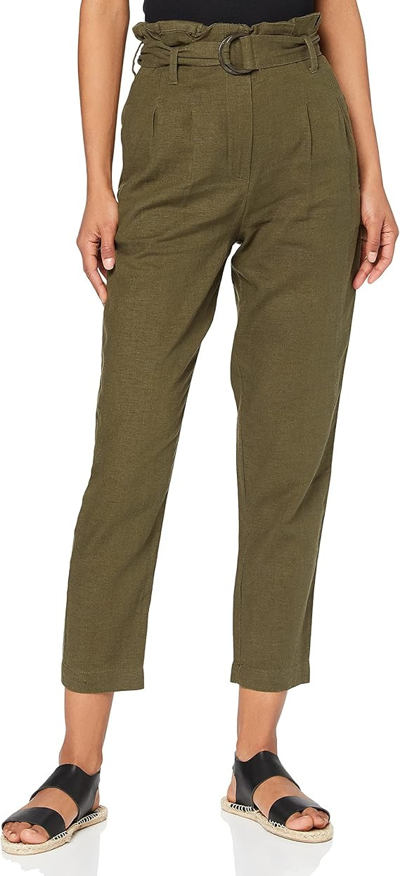 find. Women's Paper Bag Linen Trousers | Amazon (UK)