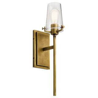 Alton 1-Light Natural Brass Bathroom Indoor Wall Sconce with Clear Seeded Glass Shade | The Home Depot