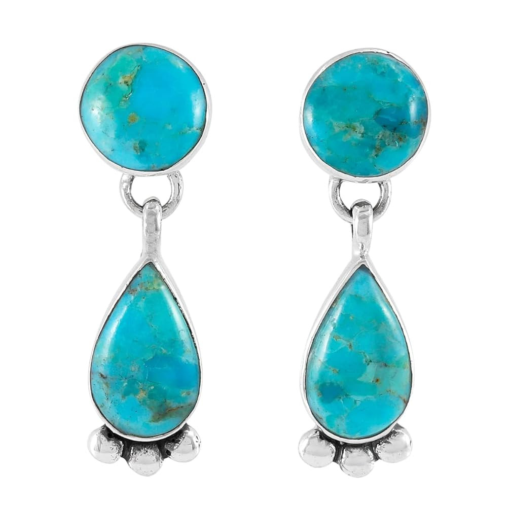 Turquoise Earrings 925 Sterling Silver & Genuine Gemstones (Choose Color) | Amazon (US)