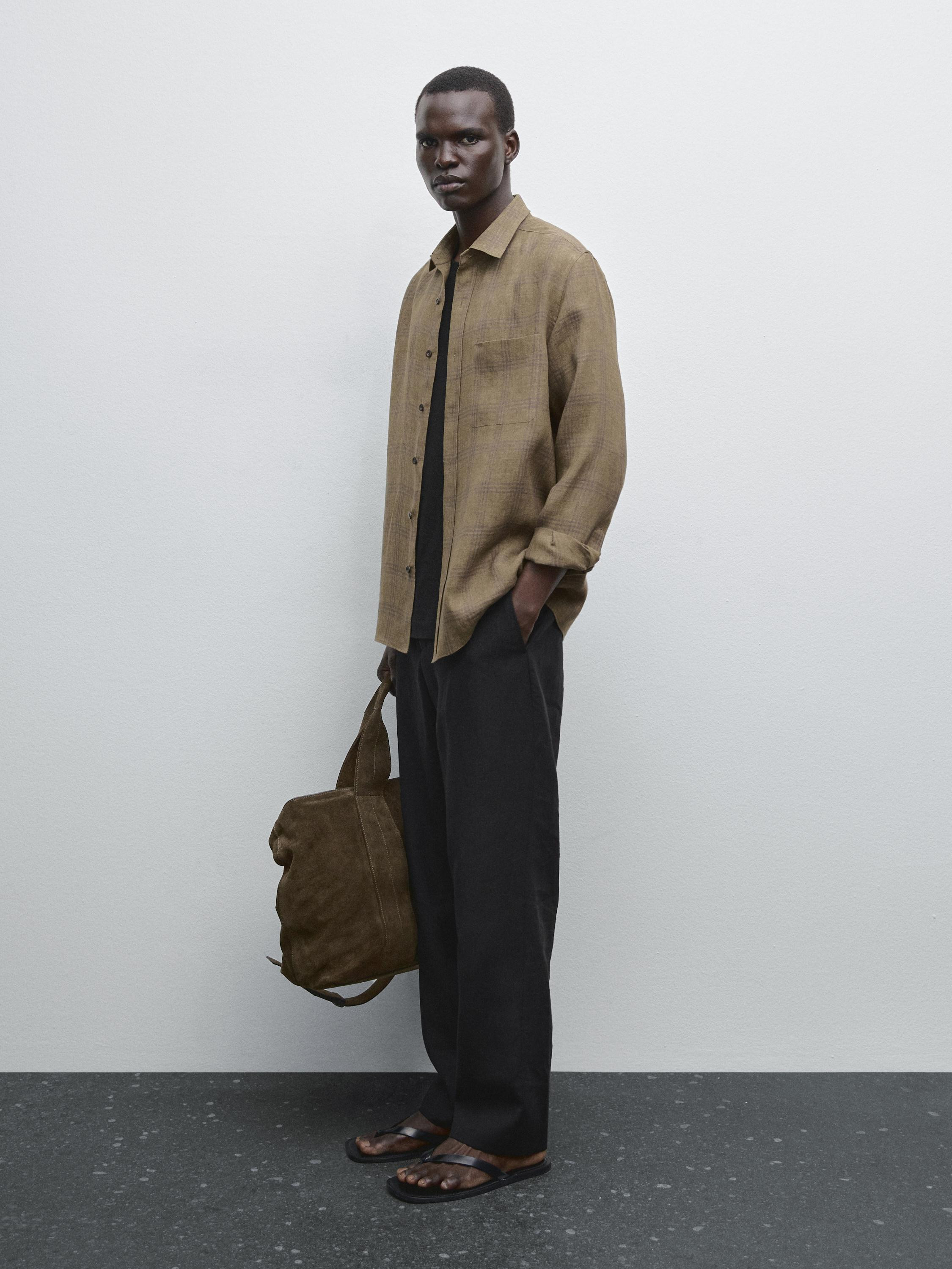 Regular fit linen check shirt | Massimo Dutti UK