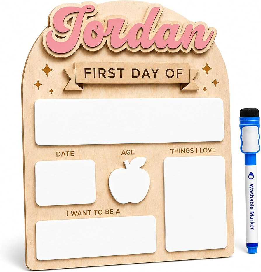 Personalized Wooden First Day of School Sign with Cut-Out Name (Pre-Applied) \u2013 Reusable Dry-... | Amazon (US)
