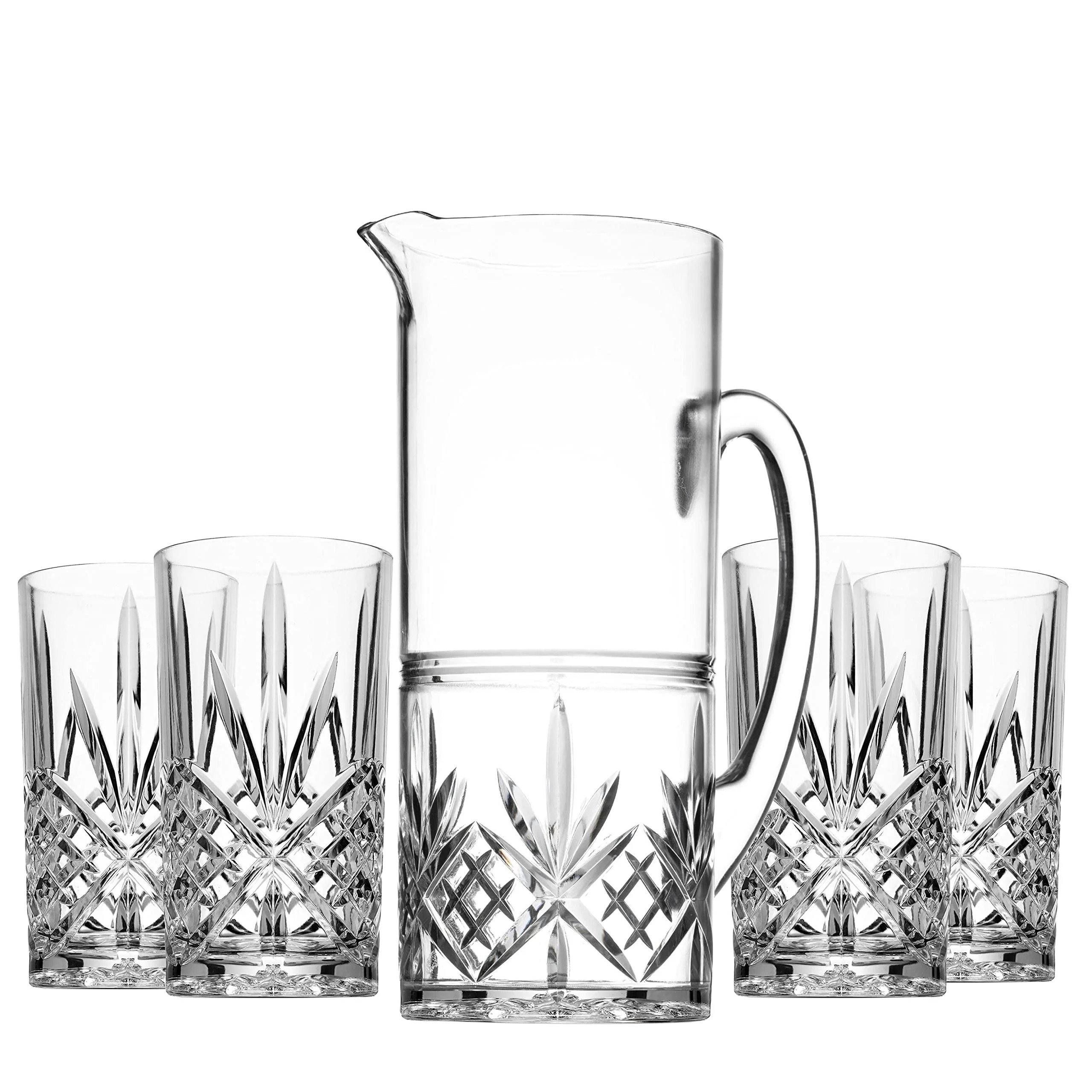 Godinger Pitcher and Highball Drinking Glasses Set, Acrylic Shatterproof Water Jug Pitcher with T... | Walmart (US)