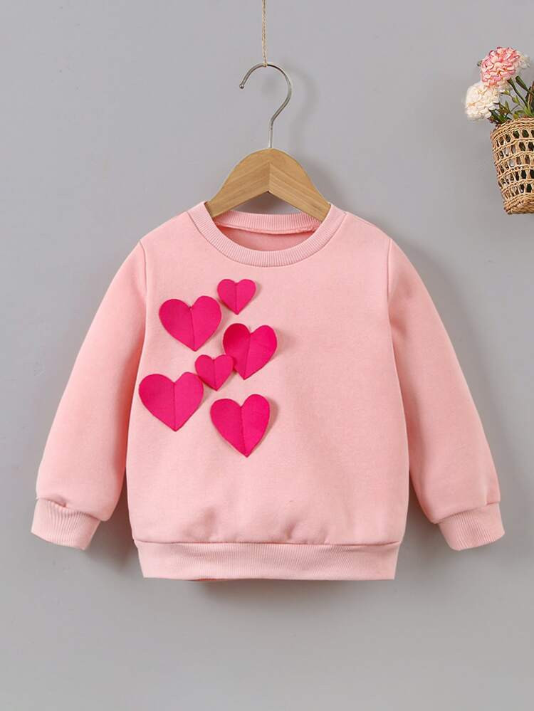 Toddler Girls Heart Appliques Sweatshirt | SHEIN