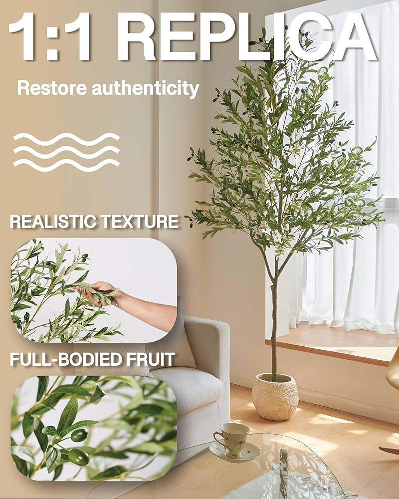 Faux Olive Tree 7ft, Artificial Olive Tree Indoor with Realistic Leaves Fruits, Fake Olive Trees ... | Amazon (US)