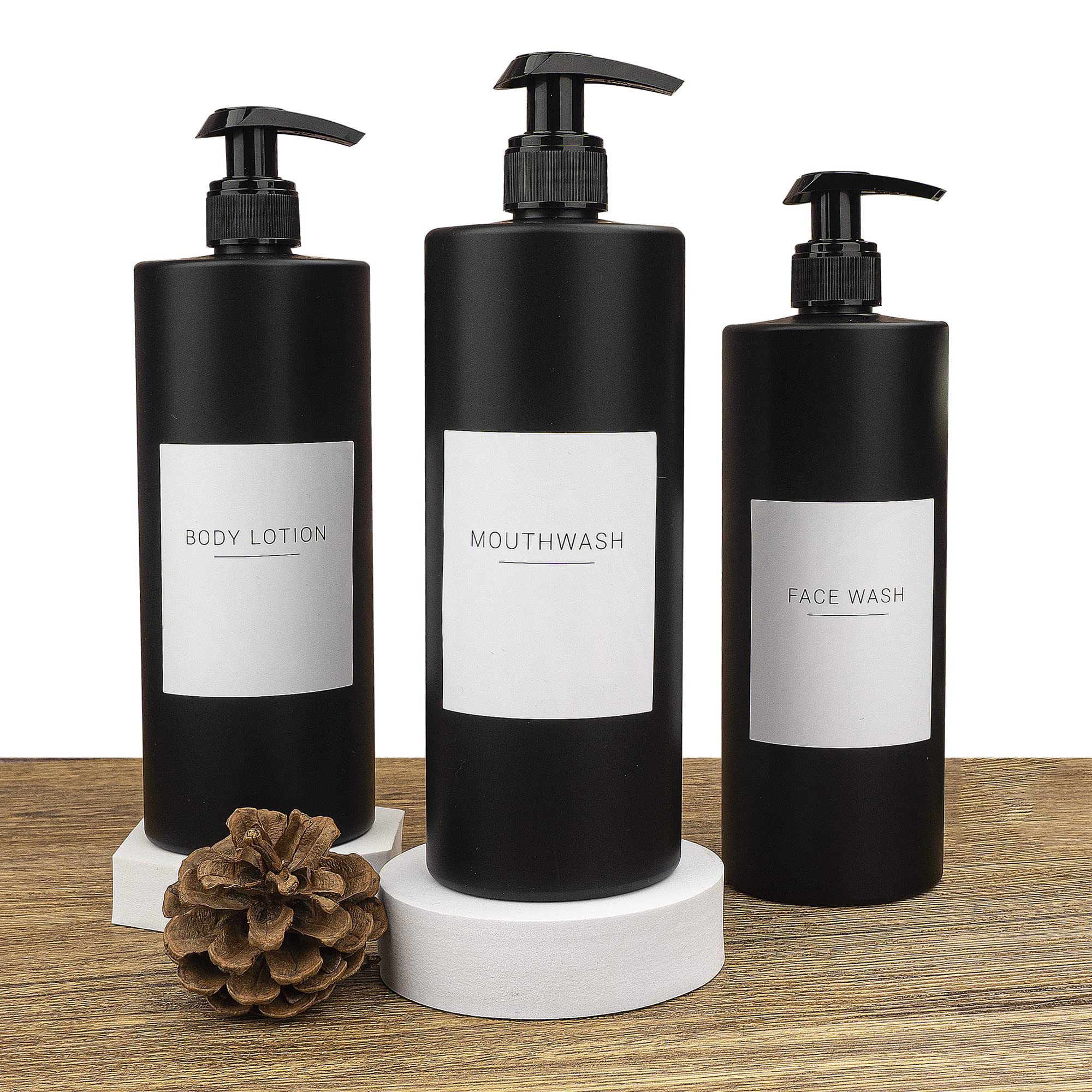3PCS 16.9oz Matte Black Lotion Pump Dispensers with 22 Labels Bathroom Soap Bottles | Amazon (US)