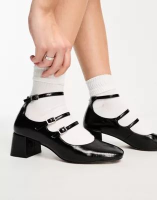 ASOS DESIGN Socco mid heeled shoes in black | ASOS (Global)