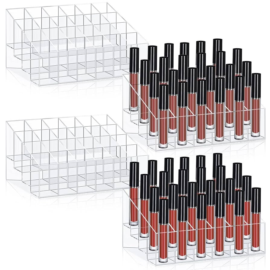 Macarrie 4 Pieces Lipstick Holder Organizer 24 Slot Acrylic Lipstick Makeup Organizer Case Displa... | Amazon (US)