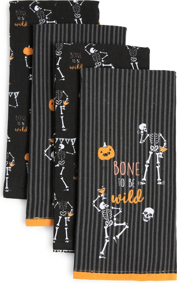 Skeletons Bone to be Wild Halloween 4-Piece Dish Towel Set | Nordstrom Rack